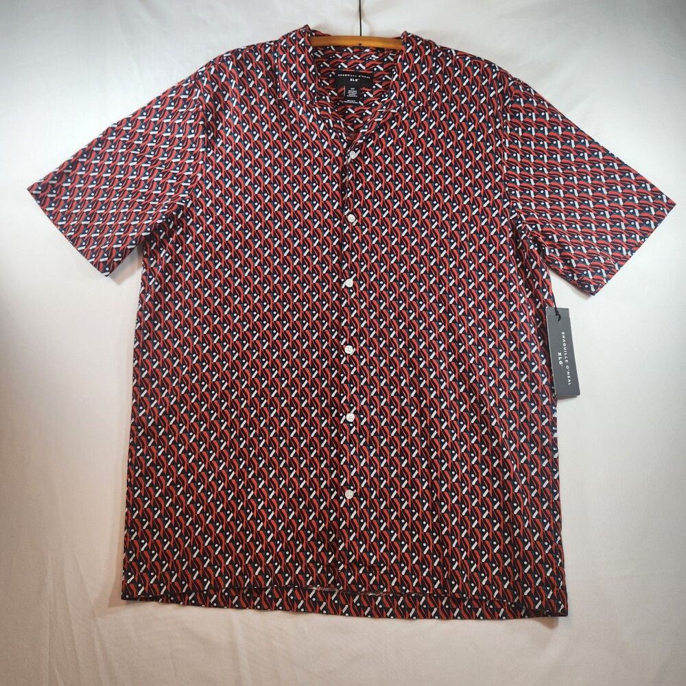 Shaquille O'Neal XLG Mens Shirt Button Short Sleeve Size XLT Red White Black NWT